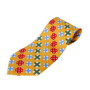 VTG 90s Gene Meyer Plaid Polka Dot Tie Wedding Preppy Work Happy Color Geometric